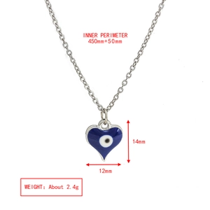 Pendente cuore malocchio in smalto blu con dettagli su dimensioni e peso del prodotto