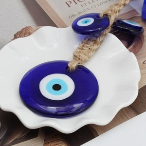 Décoration murale œil turc en verre bleu avec corde de jute pour maison et voiture