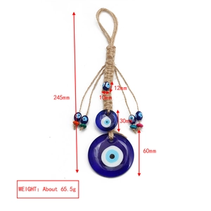 Detailed size view of the Turkish Evil Eye hanging ornament with blue glass beads