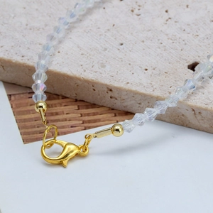 Porte-clés cœur en cristal œil maléfique avec revêtement AB et fermoir mousqueton doré