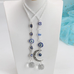 Evil Eye sun and moon lucky keychains with blue beads and faceted crystal balls
