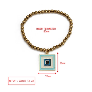 Bracelet élastique à perles dorées avec pendentif carré en émail coloré et dimensions