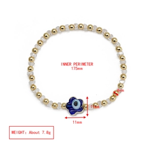 Détails du bracelet œil porte-bonheur avec perles dorées 4mm et pendentif fleur 11mm