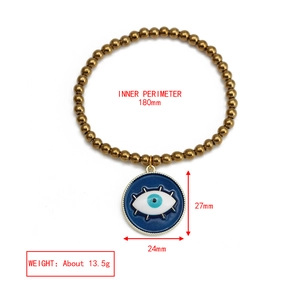 Tableau des tailles du bracelet à perles Evil Eye doré avec périmètre interne de 180mm