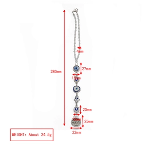 Detail of 280mm long evil eye and hamsa hand keychain with faceted crystal ball pendant