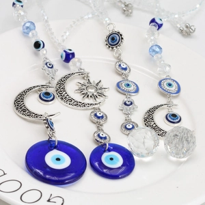 Bohemian Zinc Alloy Evil Eye Moon Sun Hamsa Hand Hanging Ornament With Crystal Ball Car Rearview Mirror Home Decor Gift