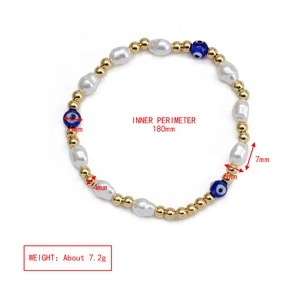 Detailed measurement view of evil eye beaded bracelet with size and weight specs