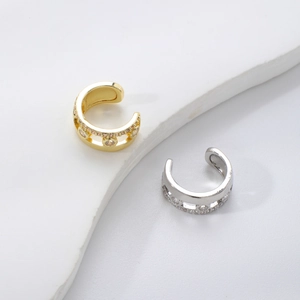 Elegant gold and silver hollow ear cuffs with sparkling zircon crystals for women