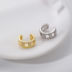 Geometric Hollow Copper Ear Cuffs For Women Electroplated Rhinestone Non Pierced Earrings Valentine Day Jewelry Gift