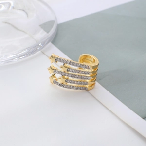 Moderner vergoldeter Ohrmanschette mit vierlagigem Strass-Stern-Design für Damen