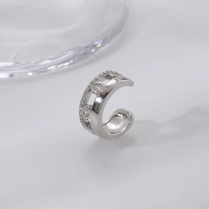 Silver hollow geometric ear cuff with sparkling white zircons for women fashion