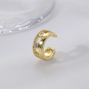 Elegant gold double-layered ear cuff with pink crystals and clear zircon hollow design