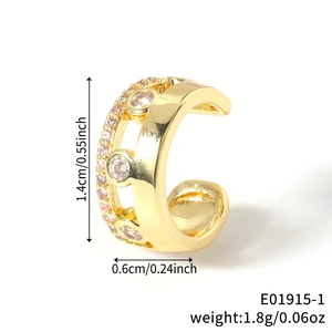 Elegant gold double-layer hollow ear cuff with sparkling round cubic zirconia stones