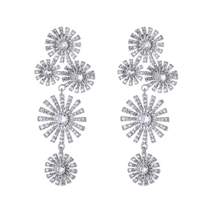 Exquisite silver long daisy drop earrings with micro-set zircons and elegant floral tassels
