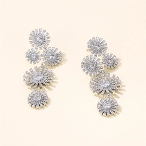 Exquisite silver sunflower drop earrings featuring sparkling cubic zirconia clusters