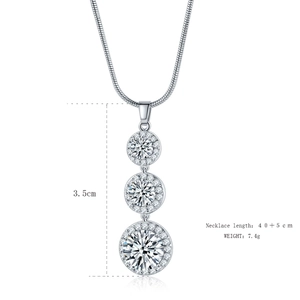 Three-stone silver pendant necklace dimensions showing 3.5cm height and 40+5cm chain length