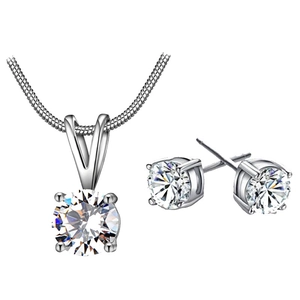 Elegantes Brautschmuck-Set mit Zirkonia-Halskette und passenden silbernen Ohrsteckern