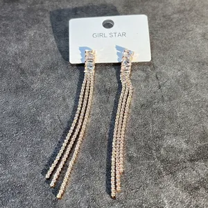 Luxury rose gold long tassel earrings with sparkling zircons for formal evening wear events