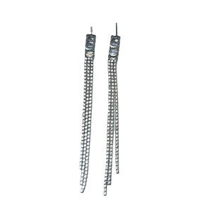 Luxurious vintage silver tassel earrings with sparkling rhinestones and long fringe