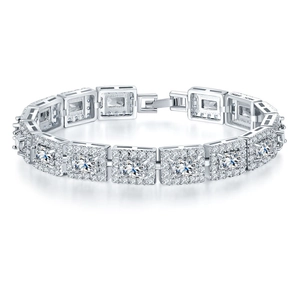 Lussuoso bracciale tennis in argento con scintillanti pietre di zircone quadrate per uomo e donna