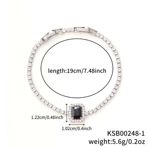 Silver tennis bracelet with square black gemstone and micro-paved cubic zirconia accents