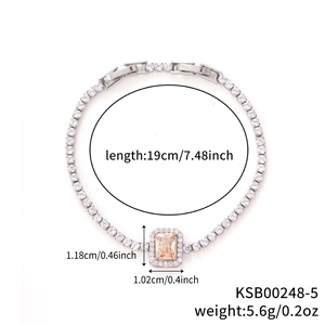 Macro detail of luxury tennis bracelet showing 19cm length and sparkling rectangular gemstone