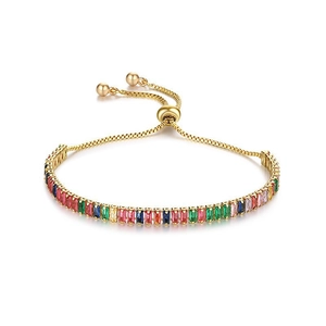 Verstelbare gouden armband met kleurrijke rechthoekige kristallen voor vrouwen