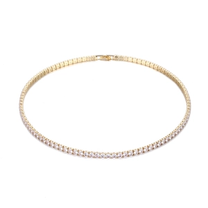 Classic 4mm gold tennis chain necklace with clear cubic zirconia stones in square settings