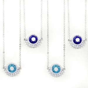 Collier Pendentif Mauvais Oeil Mode Cuivre Verre Zirconium Taille Baguette Strass Chaîne Bijoux Élégants Pour Femmes