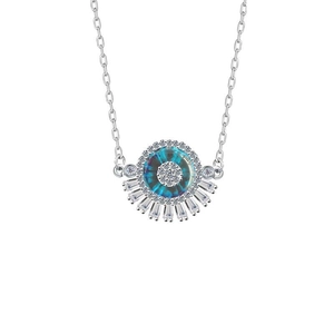 Collier œil protecteur argenté avec pendentif en cristal bleu et détails de zircons brillants