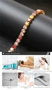 Détail du bracelet tennis en zircons colorés avec conseils d'entretien des bijoux
