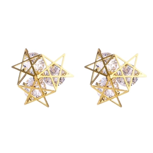 Elegant gold-plated geometric star stud earrings featuring sparkling cubic zirconia stones