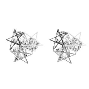 Elegant silver star hollow stud earrings with sparkling cubic zirconia stones for women