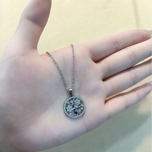 Collier Pendentif Arbre de Vie en Cuivre Incrusté de Zirconia Chaîne de Clavicule Ronde Bijoux pour Femme Accessoire de Mode