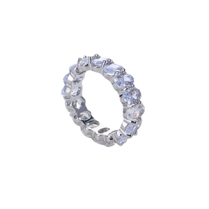 Elegant silver eternity ring featuring oval-cut cubic zirconia in a classic claw setting
