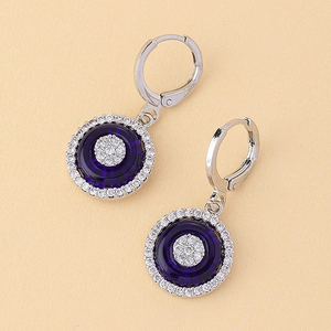 Parure de bijoux pour femme avec pendentif rond en cristal violet et boucles