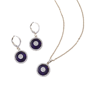 Parure de bijoux élégante avec cercles violets et cristaux étincelants collier et boucles