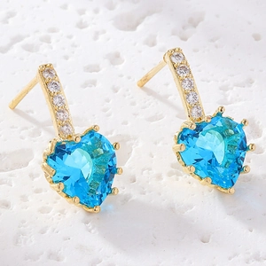 Boucles d'oreilles luxe en zircon bleu en forme de cœur plaquées or avec pierres blanches