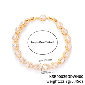 Elegant gold-plated teardrop zircon bracelet with 20 pear-shaped stones and lobster clasp