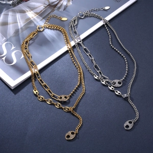 Collier Superposé en Acier Titane pour Femmes Pendentif Maillon d'Ancre Pavé de Strass Or Argent Bijoux de Mode