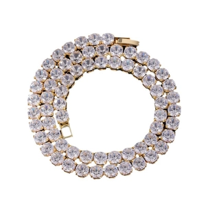Klassische goldene Tenniskette mit rund geschliffenen Zirkoniasteinen in Krappenfassung