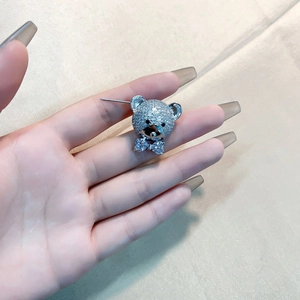 Luxury Copper Zirconia Teddy Bear Stud Earrings For Women Shiny Rhinestone Animal Shape Silver Personality Jewelry