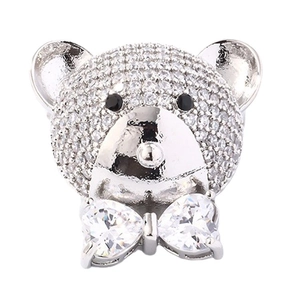 Exquisite silver bear stud earrings with white zircons and black stone eyes