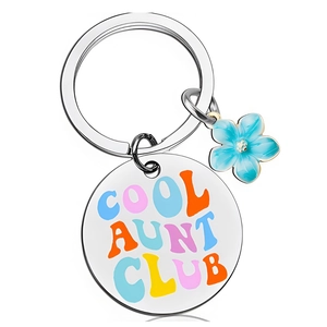 Portachiavi Cool Aunt Club in acciaio inossidabile con ciondolo a fiore blu