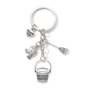 Housekeeper Cleaner Appreciation Gift Metal Keychain With Bucket Broom Glove And Thank You Heart Charms Zinc Alloy Key Ring