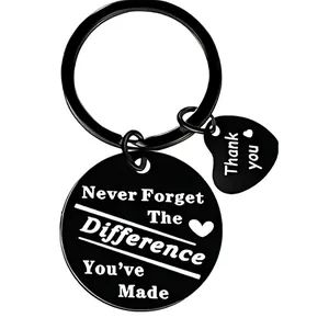 Porte-clés noir en acier inoxydable avec gravure Never Forget et message de merci