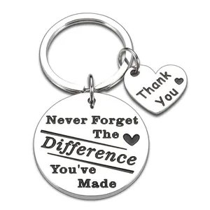 Porte-clés en acier inoxydable poli avec pendentifs gravés Never Forget et Thank You