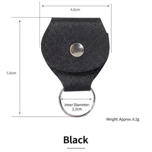 Faux leather keychain guitar pick holder in black with metal snap button and key ring