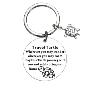 Inspirational turtle stainless steel keychain with engraved quote and sea turtle charm