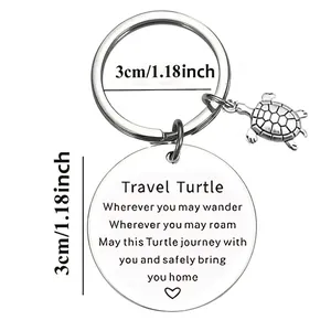 Inspirational stainless steel turtle keychain with protective travel blessing engraving